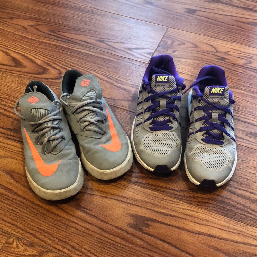 2 pairs of girls Nike shoes. Size 3 and 3.5